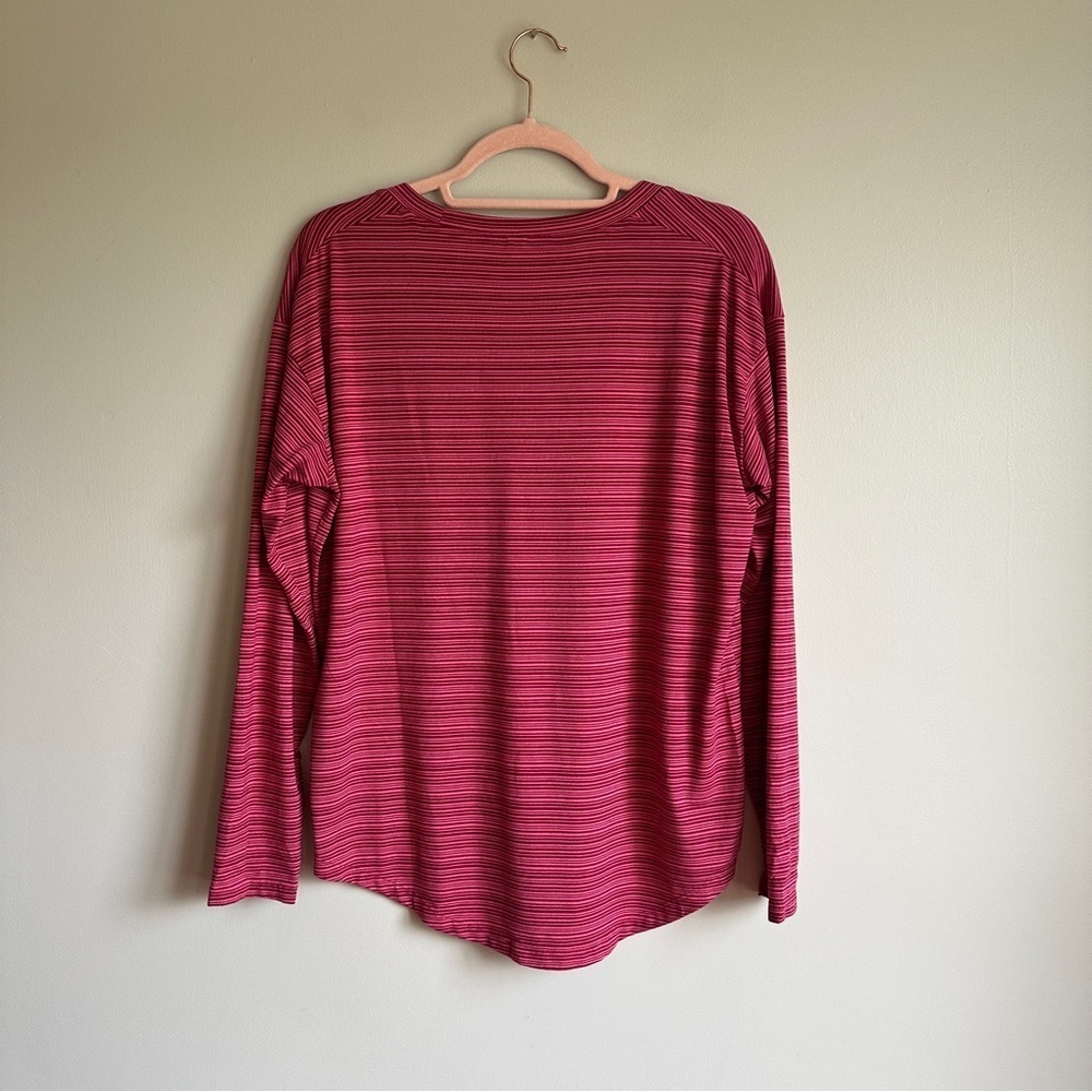 Athleta Pink Red Striped Long Sleeve Top M - Picture 7 of 10